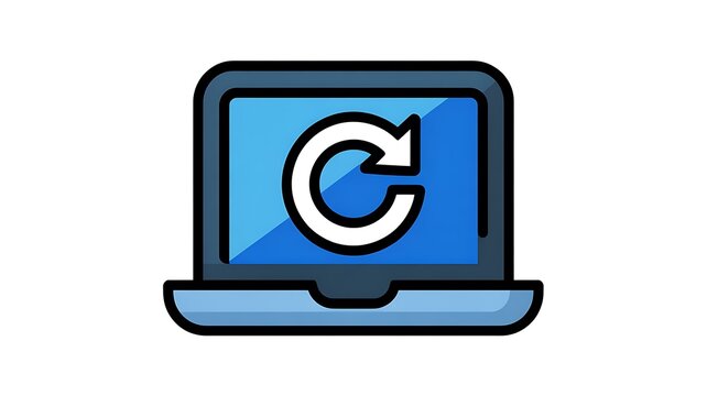 Laptop computer icon with a circular arrow refresh symbol