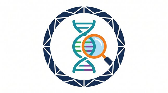 Dna helix under magnifying glass icon