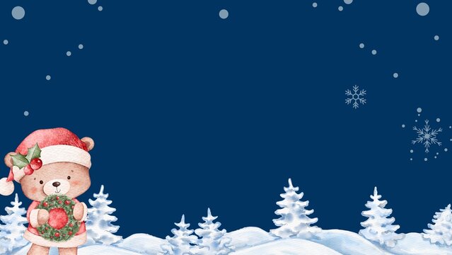 Blue White Illustrative Merry Christmas Background