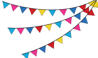 Obraz premium Colorful party bunting flags hanging on strings isolated on transparent background