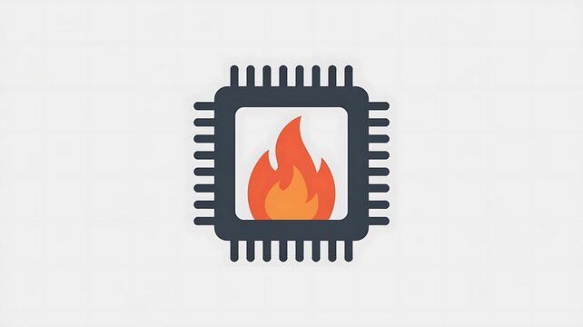 Computer chip icon with a flame symbol