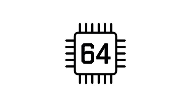 Simple sixty four bit computer processor chip icon