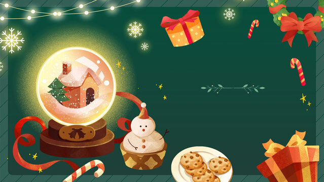 Green Illustrative Merry Christmas Background