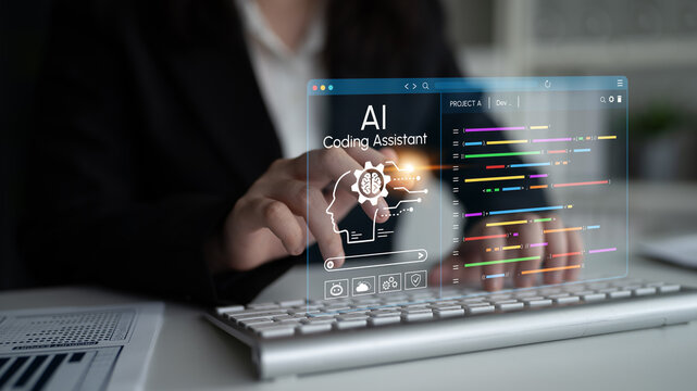 Modern Business Professional Engaging with AI Coding Assistant on Virtual Interface while Using Keyboard in Contemporary Office Environment. Entropy.