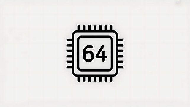 Black 64 bit computer processor chip icon