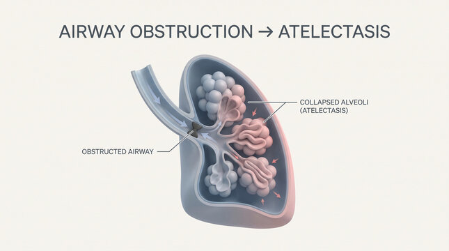 Lung Cross-Section Showing Airway Obstruction and Atelectasis Condition