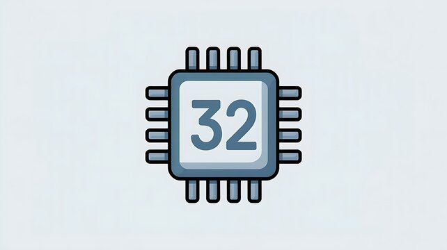 Computer chip icon with number thirty two on white background
