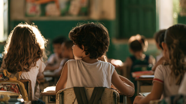 Back view of childrens in public Brazil school classroom