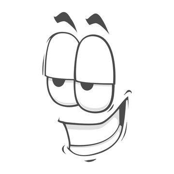 Cartoon comic face expression with sleepy smirk, isolated black and white line art vector graphic design element with transparent background PNG