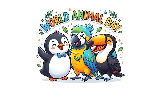 Cute cartoon birds celebrate world animal day together