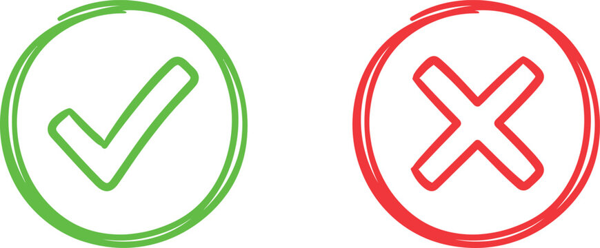 This image showcases a pair of simple hand drawn icons representing positive affirmation and negative rejection commonly utilized in checklists and forms