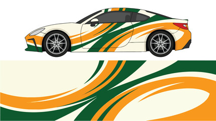 Fototapeta premium Orange Green Camouflage Pattern Sports Car Vector Design