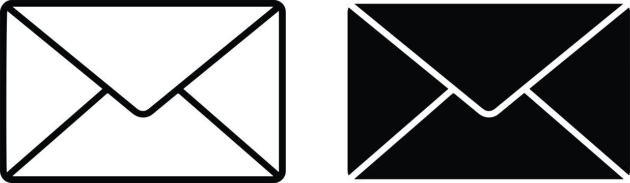 Simple black and white envelope icons for email and communication design elements