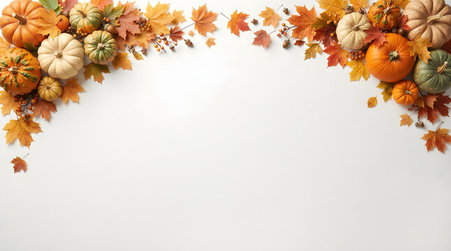 Autumn Pumpkin and Leaf Border with Copy Space