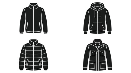 Four assorted jackets depicted as a black silhouette © Shashon