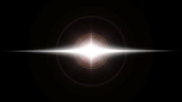 Brilliant white flash expanding into a field of glowing particles, intense energy release, radial light streaks and luminous dust, 4k video, black background