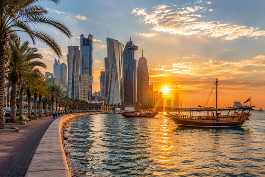 Doha Corniche A coastal promenade overlooking Doha&rsquo;s skyline