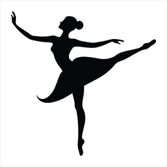 Elegant Ballet Dancer Performing a Graceful Extended Leg Pose Black Silhouette © Sadiya
