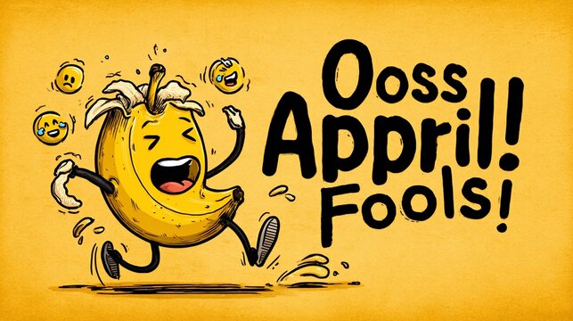 Cartoon egg character celebrating april fools day with confetti and coins