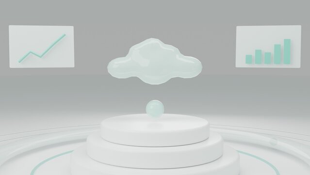 3D Render of Cloud Computing Concept with Data Analytics