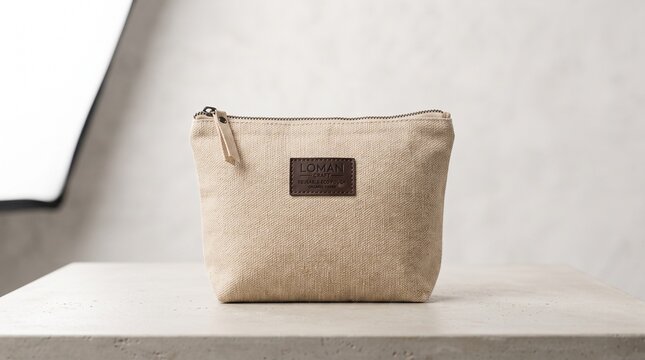 . Beige zippered pouch