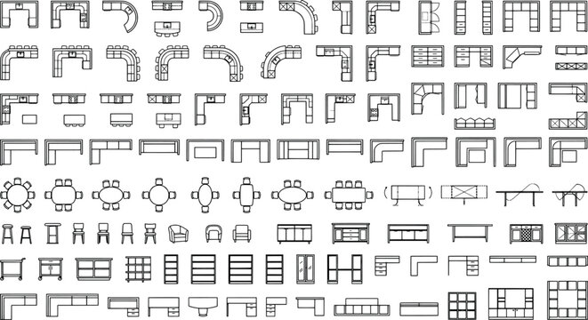 Architectural furniture symbols set top view for floor plans and interior design