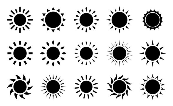 Sun vector set, Summer black sun collection in different styles.