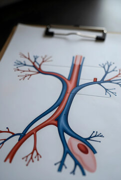 Pulmonary embolism and thrombosis medical concept, blood clot in lung artery diagram on clipboard for clinical diagnosis and cardiovascular health research