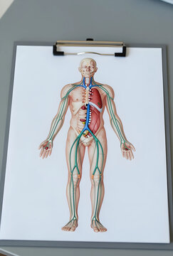Human lymphatic system anatomy, medical education and healthcare research, internal organs and immune system diagram on a clipboard for clinical study