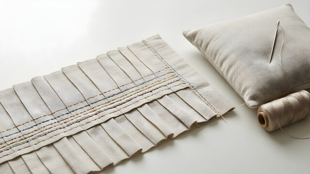 Hand smocked fabric panel with orderly gathered pleats