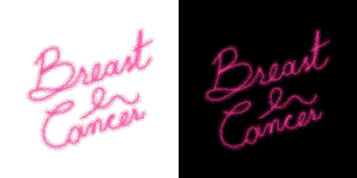 Pink glitter breast cancer script lettering on split black and white background