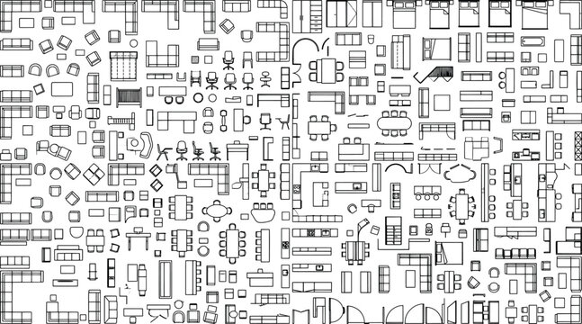 Furniture top view floor plan symbols vector set for interior design