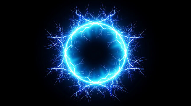 Blue electric lightning ring portal effect