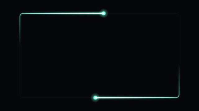 Minimalist glowing cyan and jade neon rectangular frame on a black background. Ideal for futuristic motion graphics, digital displays, and hi-tech cinematic overlays.
