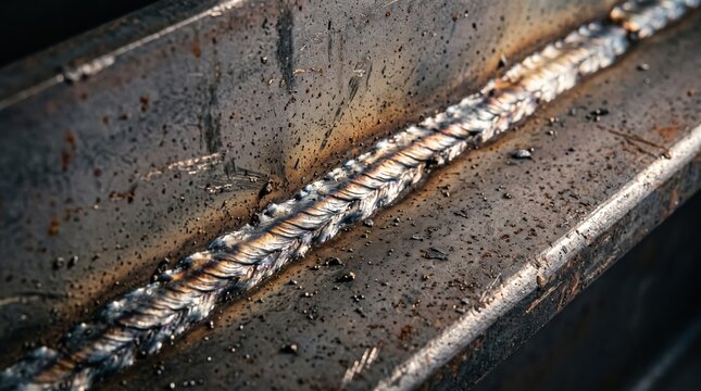 a clean and professional steel welding seam on a metal structural beam.
