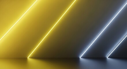 Obraz premium Golden and gray gradient light beams on metallic surface