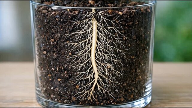 A detailed view of a plant growing in a glass container