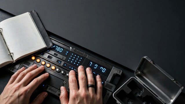 Hands Operating Audio Mixing Console in Professional Studio