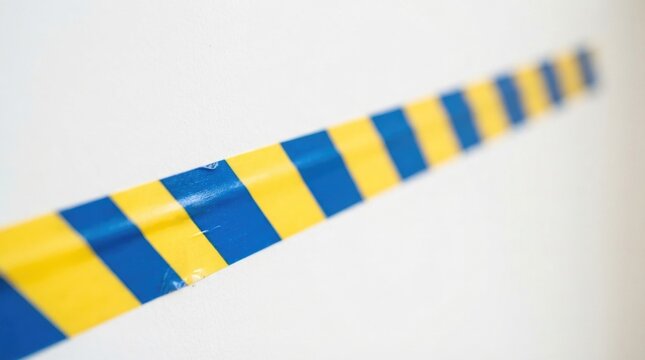 Yellow and Blue Caution Striped Warning Tape