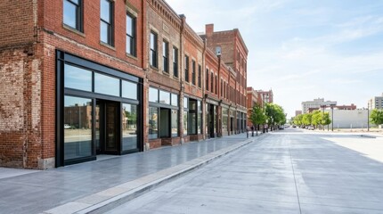 Fototapeta premium Modern Urban Studio & Cafe Facades with Construction Site and Excavator in Bright Daylight