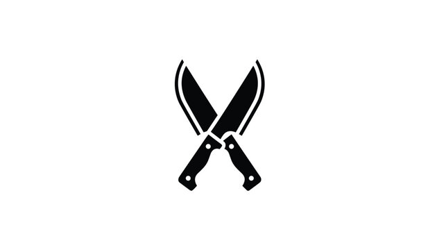 Black silhouette of two crossed knives on a white background representing cooking, butchery, or culinary arts in a minimalist icon style.