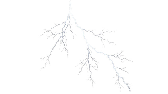 Bright white lightning bolt striking down against a stark white background