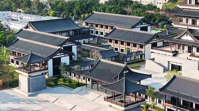 Aerial View of Traditional Chinese Architectural Complex with Courtyards
