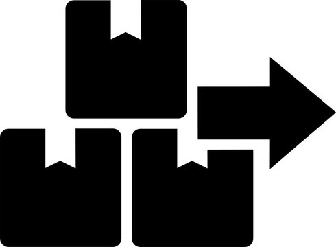 Stack of shipping boxes with a forward arrow icon isolated on transparent background