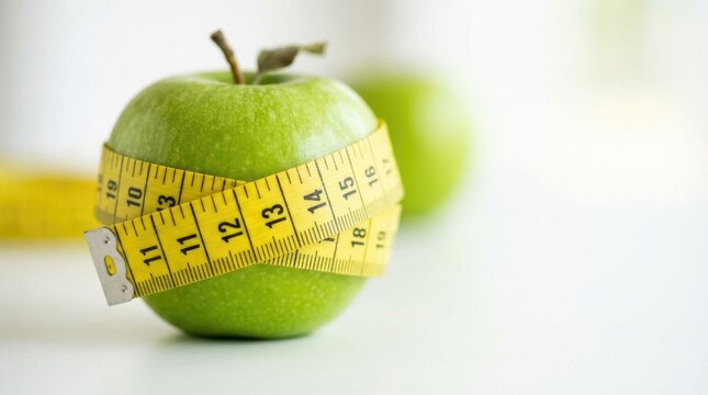 Measuring Tape Around Green Apple for Diet and Health Goals