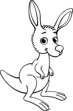 cute happy kangaroo joey cartoon character black lineart for kids coloring activity book vector isolated on transparent background