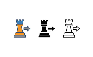 Minimalist chess rook icons showing movement direction with directional arrows © フラットアイコン