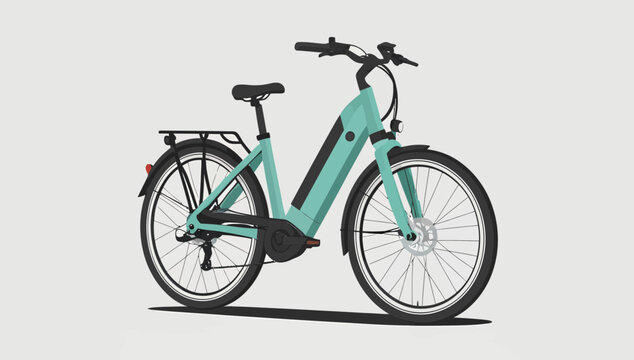 Modern turquoise electric bicycle isolated on a light background vector illustration.