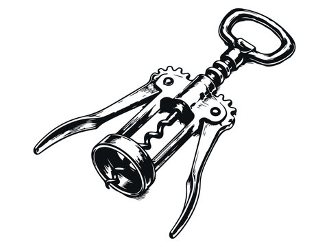Hand Drawn Wing Corkscrew Wine Opener Engraving Illustration
