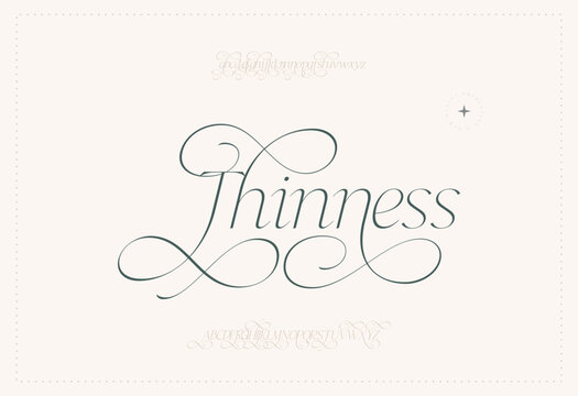 Elegant Thin Calligraphy Script Font with Flowing Letterforms, Delicate Decorative Swashes, Feminine Typography, Luxury Branding, Wedding Invitation and Fashion Logo Design